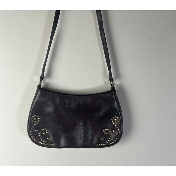 VTG Express Small Leather Hobo Baguette Purse Studded Brown Gold Y2K - Picture 1 of 13